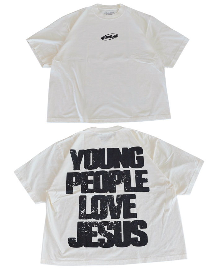 Cream + Black "YOUNG PEOPLE LOVE JESUS" Oversized T-Shirt