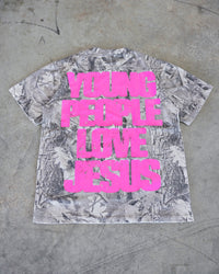 B&W Camo + Pink "YOUNG PEOPLE LOVE JESUS" T-Shirt