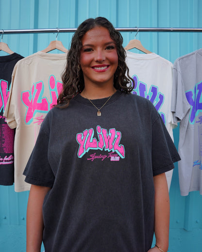 Pink + Teal on Vintage Black YLIWL "Spring Tour 2026" T-Shirt