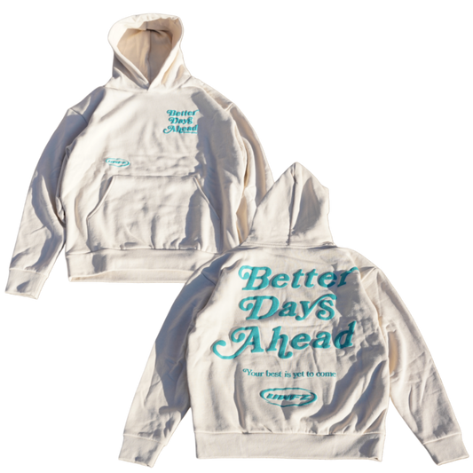 BETTER DAYS AHEAD PUFF PRINT HOODIE - White & Teal