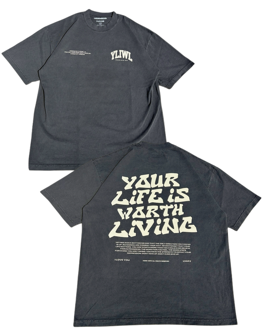 Vintage Black + Cream "YOUR LIFE IS WORTH LIVING" Heavy Weight T-Shirt