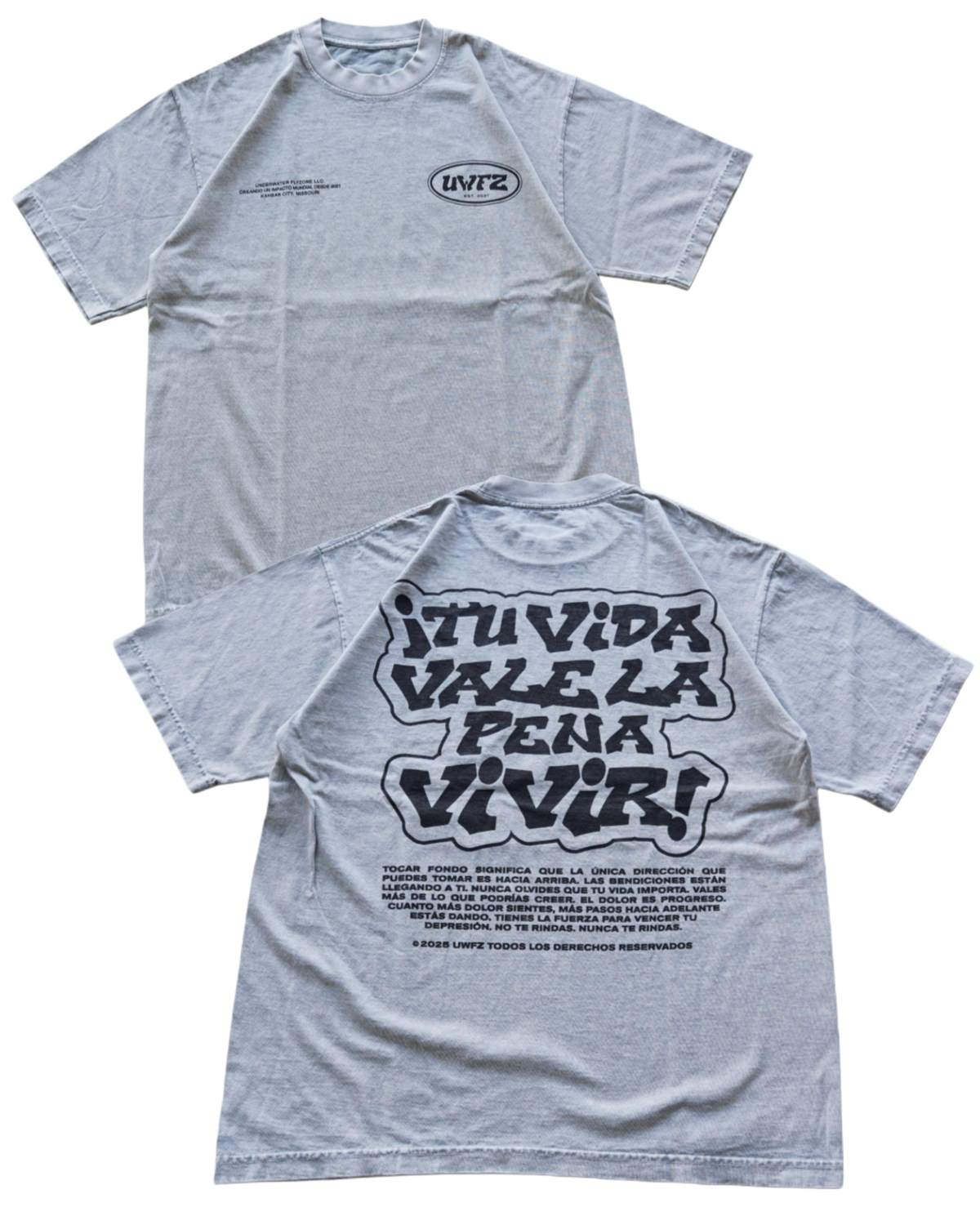 Limestone Mineral Washed "TU VIDA VALE LA PENA VIVIR" Heavy Weight T-Shirt