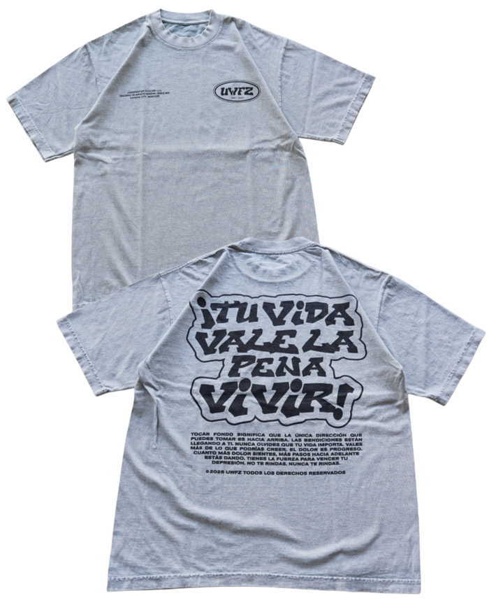 Limestone Mineral Washed "TU VIDA VALE LA PENA VIVIR" Heavy Weight T-Shirt