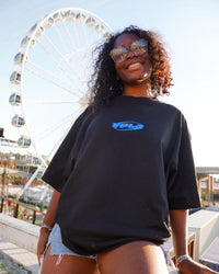 Black + Blue "YOUNG PEOPLE LOVE JESUS" Oversized Boxy T-Shirt