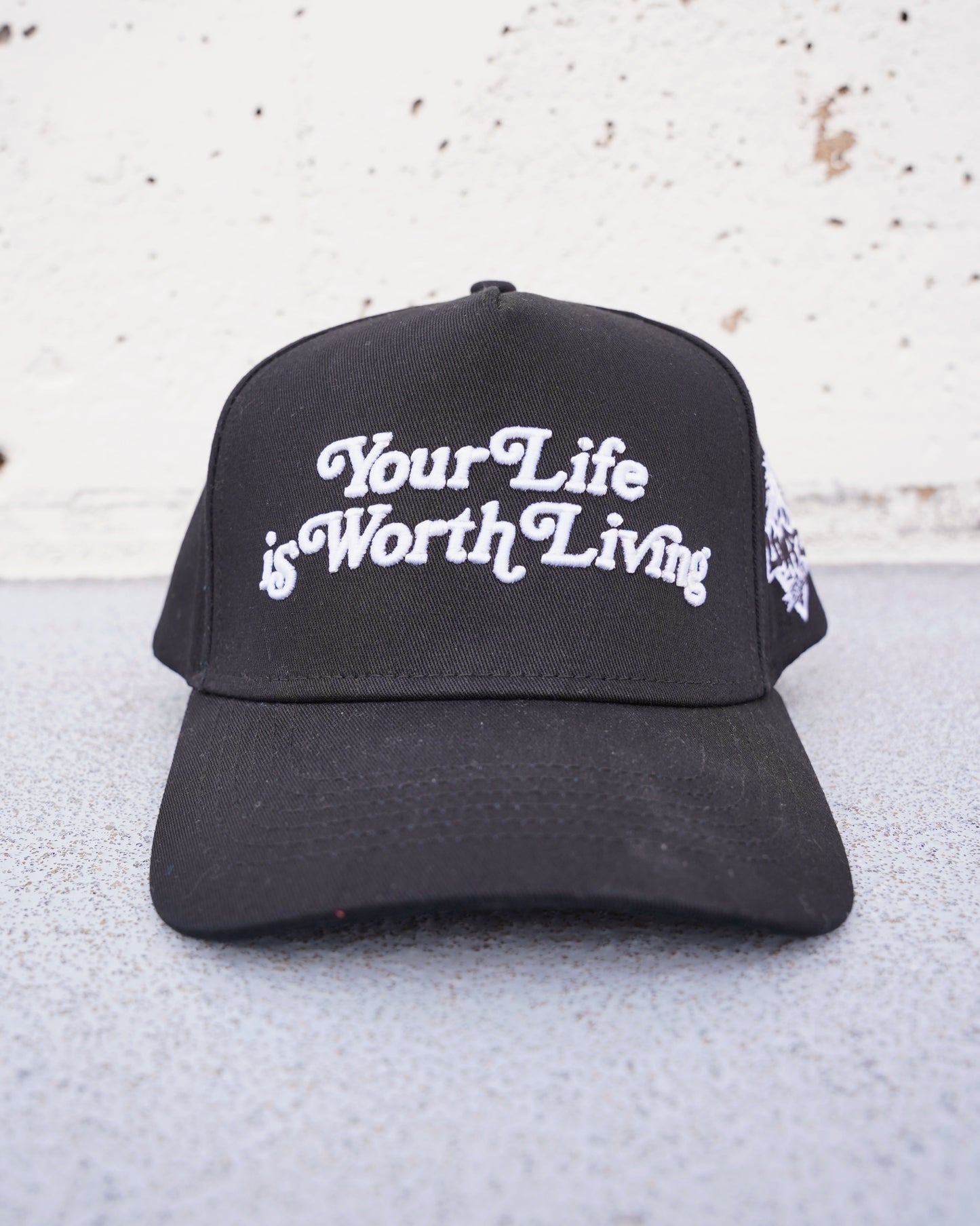 Black "YOUR LIFE IS WORTH LIVING" Snapback Hat