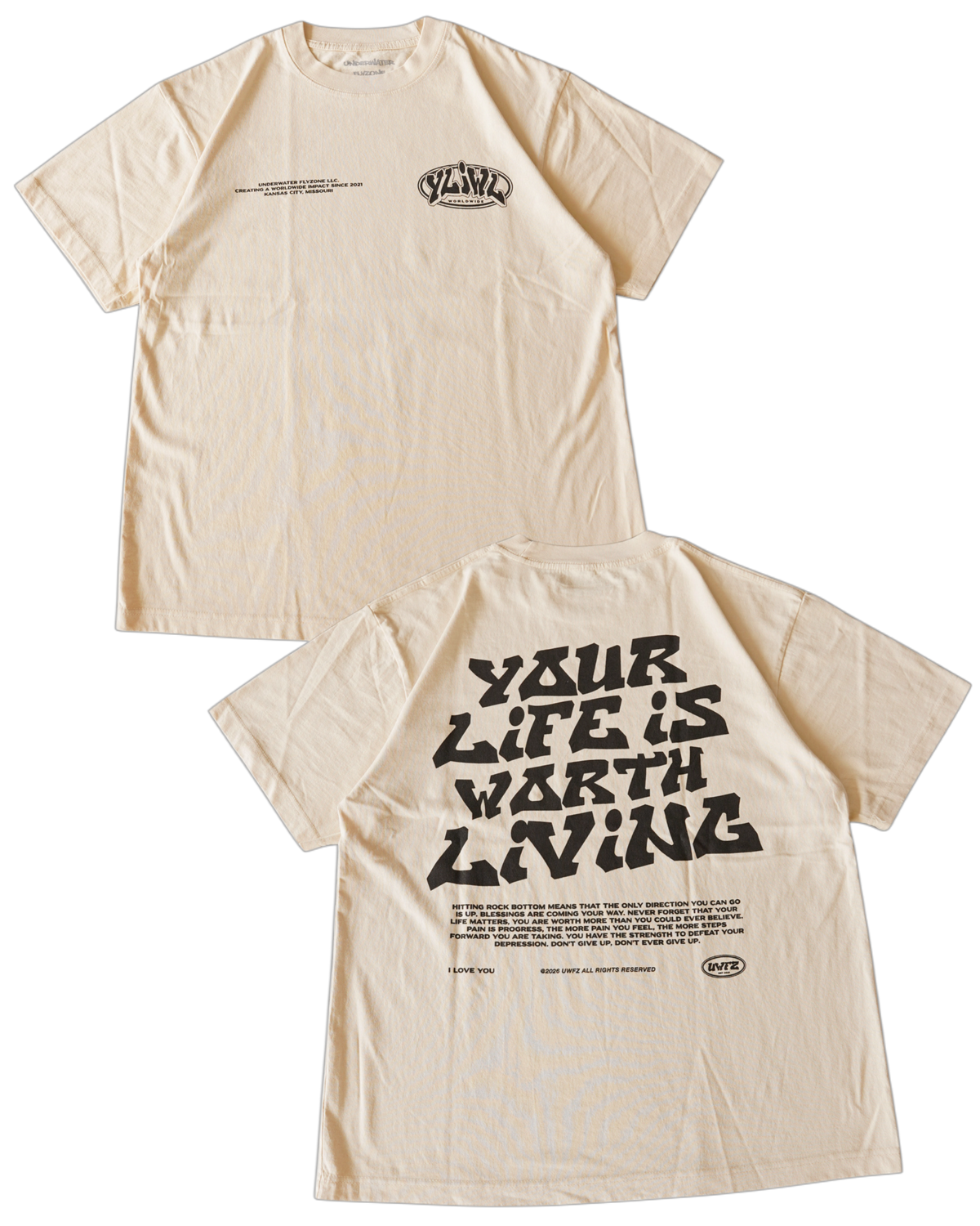 Cream + Black "Your Life is Worth Living" T-Shirt