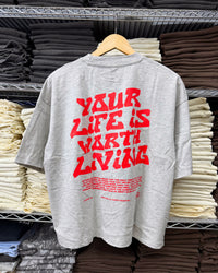 Heather Grey + Red "Drop Crop" T-Shirt