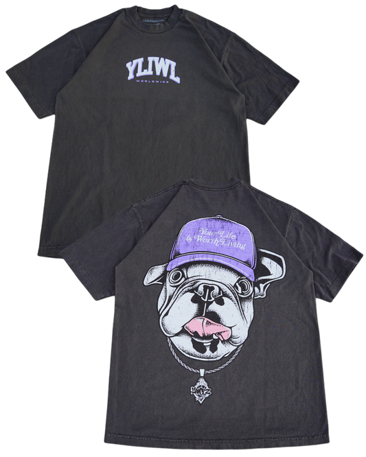 Vintage Black + Lavender DAWG "YOUR LIFE IS WORTH LIVING" Heavy Weight T-shirt