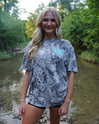 B&W Camo + Teal "Your Life is Worth Living" T-Shirt