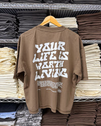 Vintage Brown + White "Drop Crop" T-Shirt
