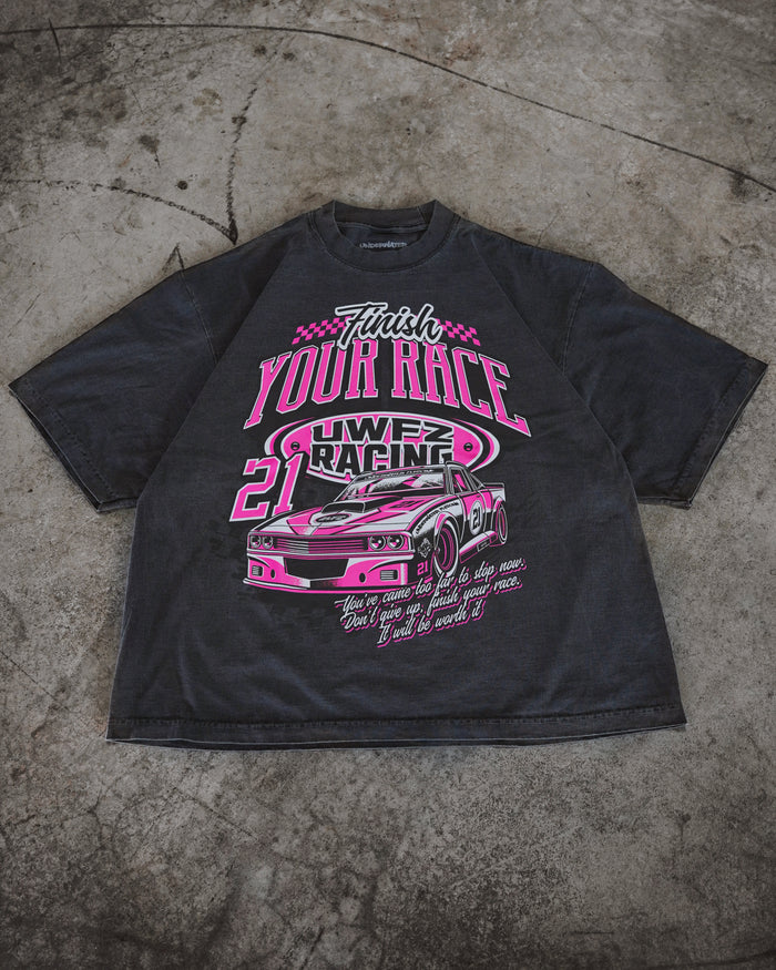 Vintage Black + Pink "FINISH YOUR RACE" Oversized T-Shirt