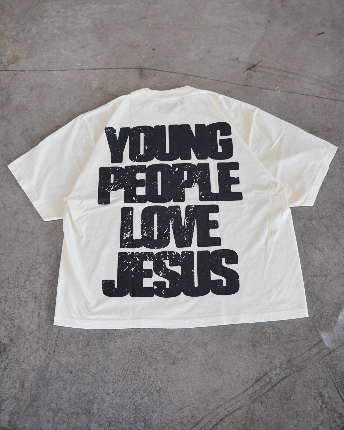 Cream + Black "YOUNG PEOPLE LOVE JESUS" Oversized T-Shirt