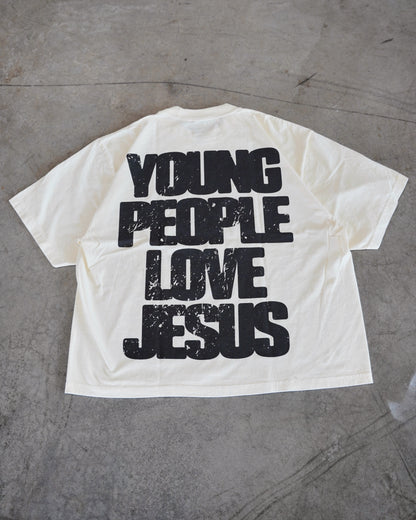 Cream + Black "YOUNG PEOPLE LOVE JESUS" Oversized T-Shirt