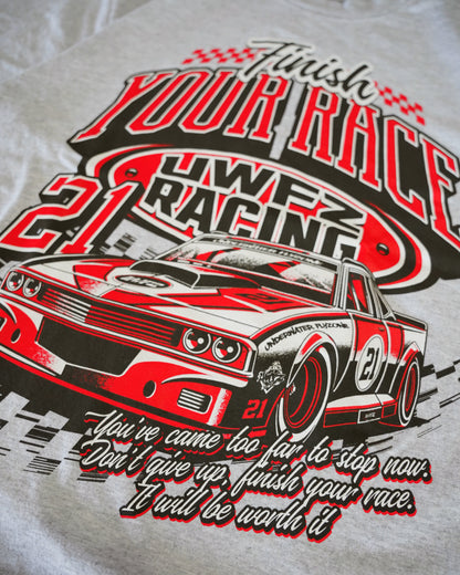 Ash Grey + Red “FINISH YOUR RACE" T-Shirt
