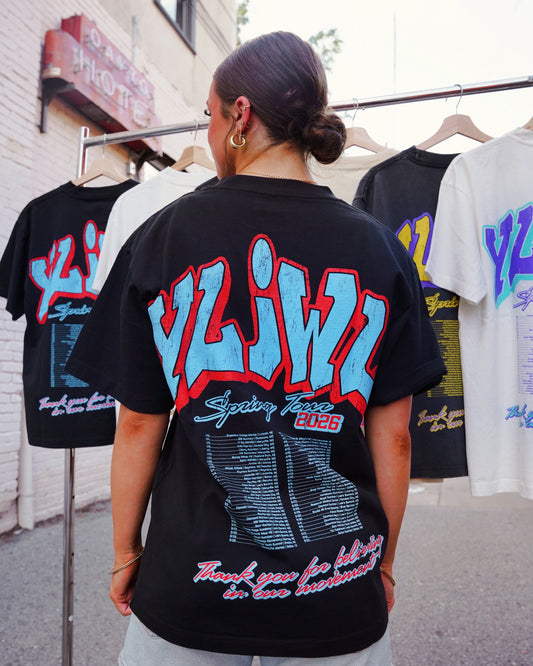 Blue + Red on Black YLIWL "Spring Tour 2026" T-Shirt