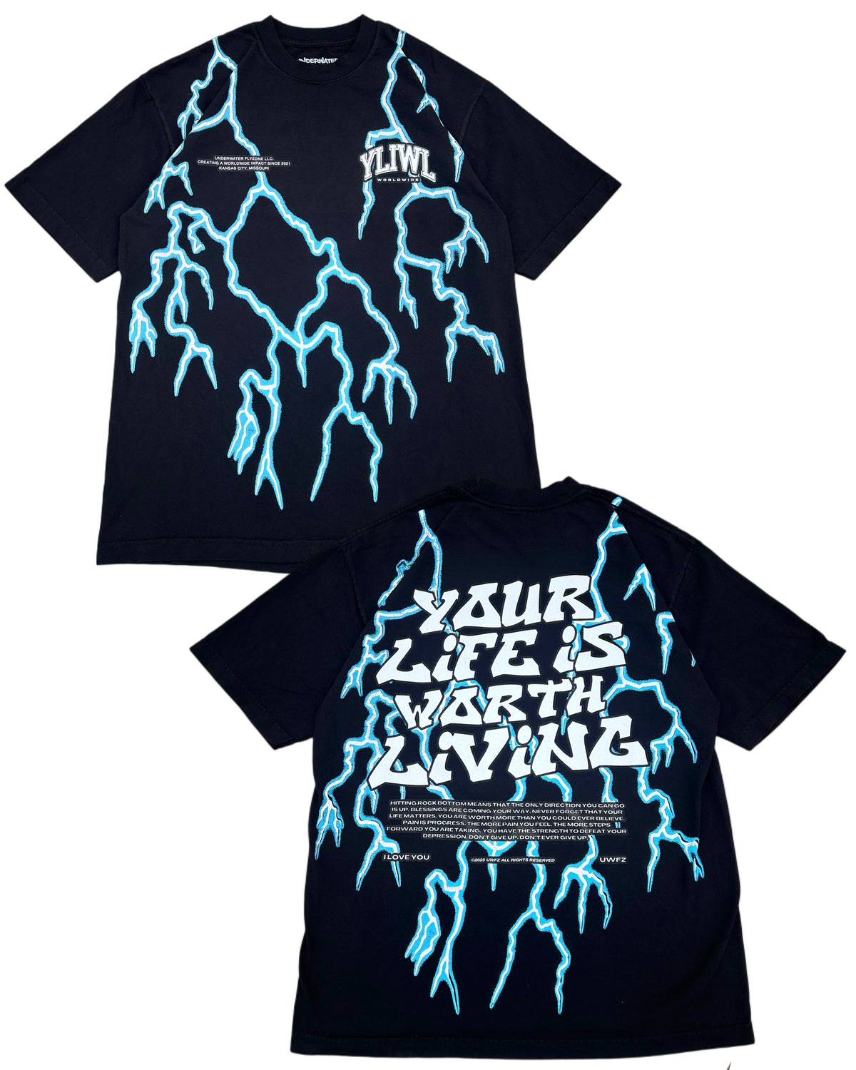 Lightning "YOUR LIFE IS WORTH LIVING" Heavy Weight T-shirt