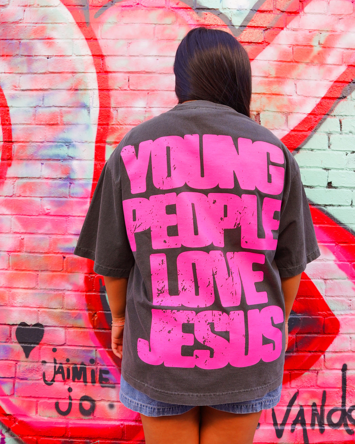 Vintage Black + Pink "YOUNG PEOPLE LOVE JESUS" Oversized Boxy T-Shirt