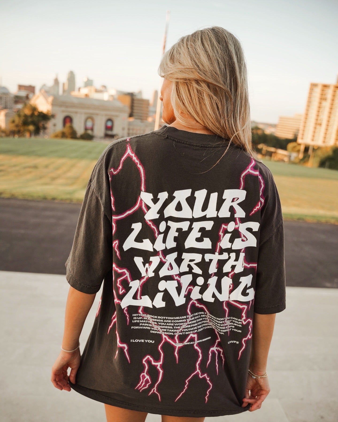 Pink Lightning "YOUR LIFE IS WORTH LIVING" Heavy Weight T-shirt