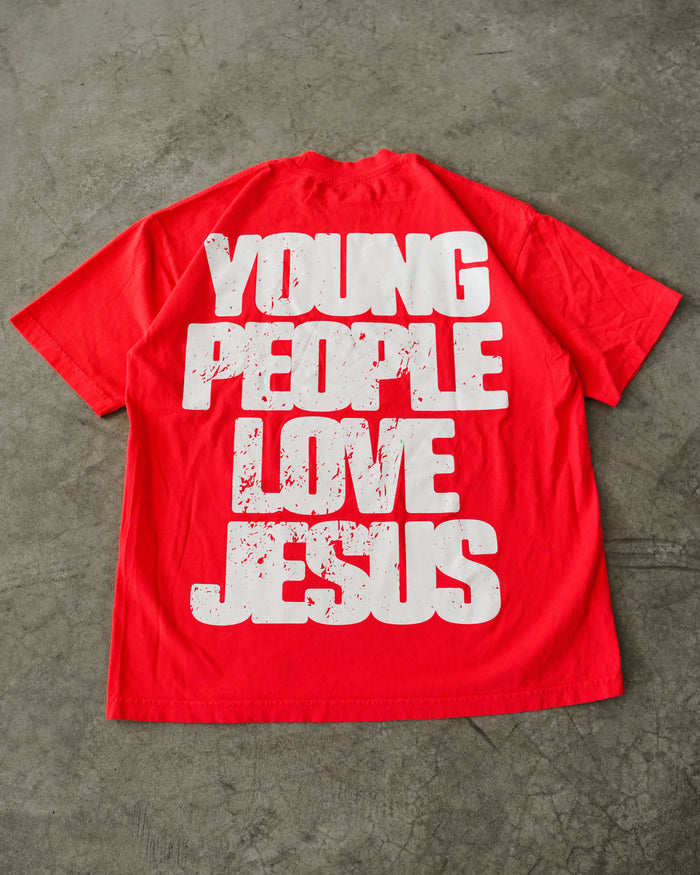 Red "YOUNG PEOPLE LOVE JESUS" Heavyweight T-Shirt