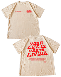 Cream + Red "Your Life is Worth Living" T-Shirt