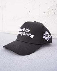 Black "YOUR LIFE IS WORTH LIVING" Snapback Hat