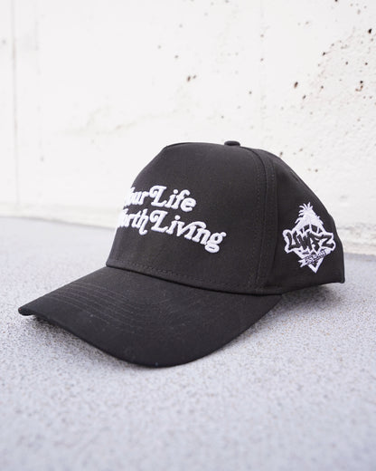 Black "YOUR LIFE IS WORTH LIVING" Snapback Hat