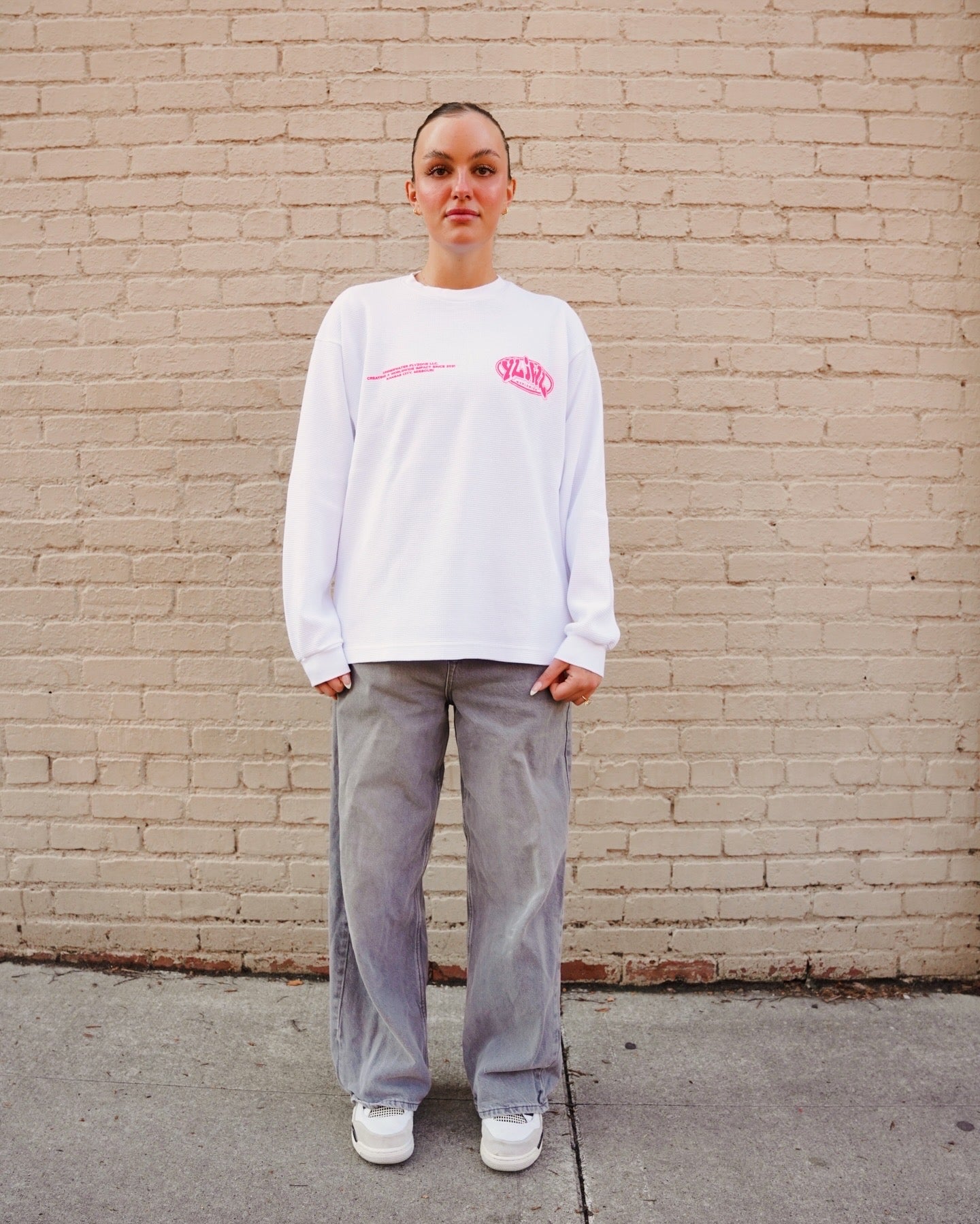White + Pink "YOUR LIFE IS WORTH LIVING" Thermal Long Sleeve (LIMITED)