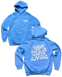Blue + White "Your Life is Worth Living" YOUTH Hoodie