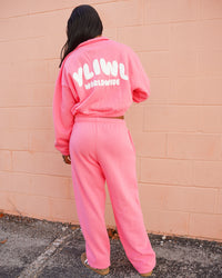Pink + White PUFF PRINT "YLIWL" High Waist Sweatpant