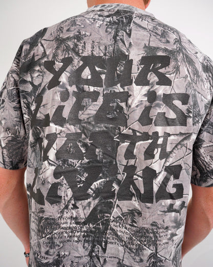 Black + B&W Camo "Your Life is Worth Living" Heavy Weight T-Shirt
