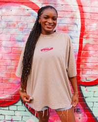 Khaki + Maroon "YOUNG PEOPLE LOVE JESUS" Oversized Boxy T-Shirt