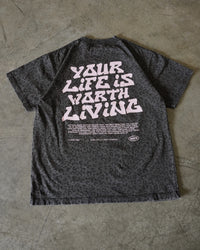 Vintage Black Cheetah + Pastel Pink Print "Your Life is Worth Living" Heavy Weight T-Shirt