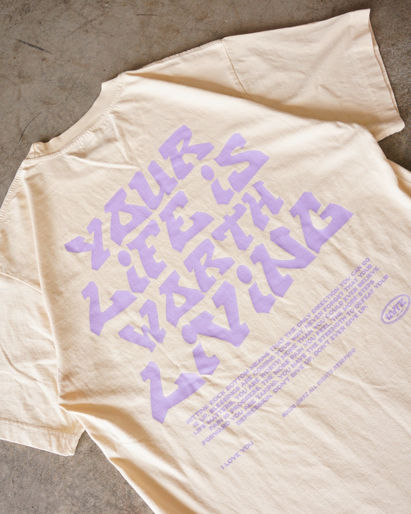 Cream + Lavender "Your Life is Worth Living" T-Shirt