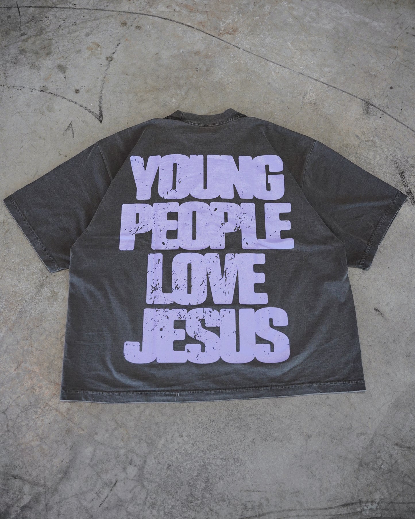 Vintage Black + Lavender "YOUNG PEOPLE LOVE JESUS" Oversized T-Shirt