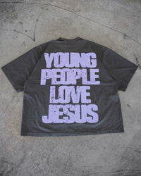 Vintage Black + Lavender "YOUNG PEOPLE LOVE JESUS" Oversized T-Shirt
