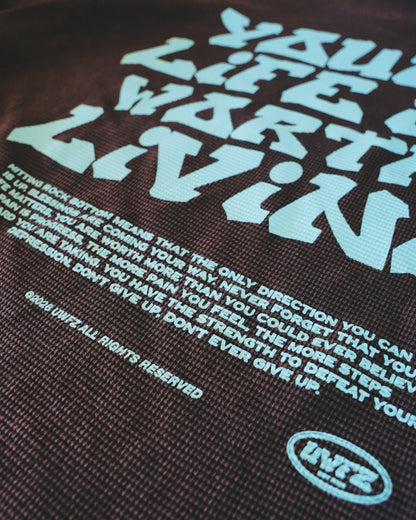 Vintage Black + Teal "YOUR LIFE IS WORTH LIVING" Thermal Long Sleeve (LIMITED)