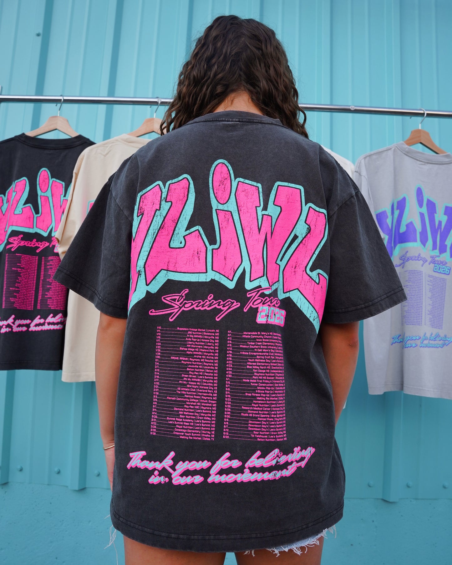 Pink + Teal on Vintage Black YLIWL "Spring Tour 2026" T-Shirt