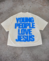 Cream + Blue "YOUNG PEOPLE LOVE JESUS" Oversized T-Shirt