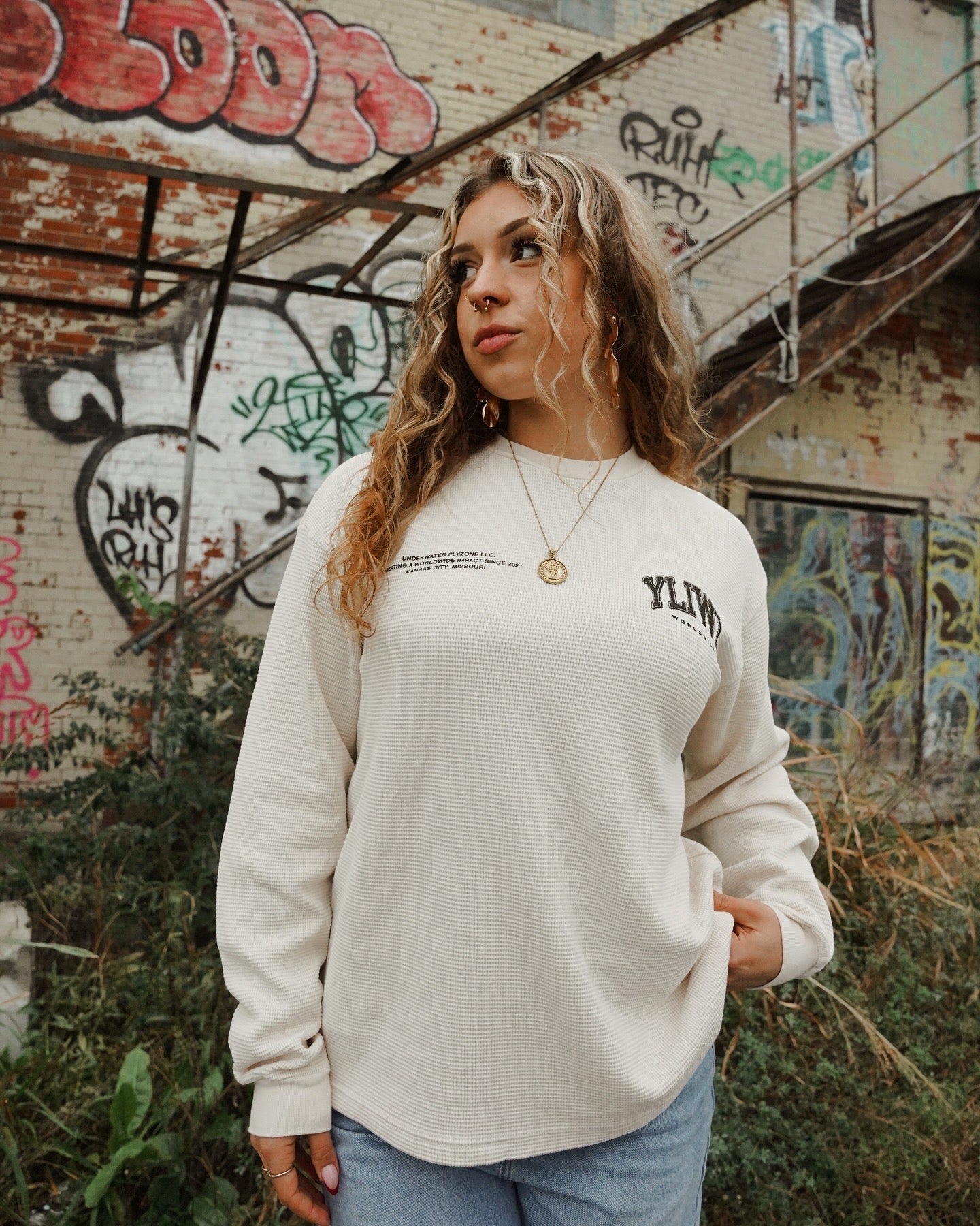 Cream + Black "YOUR LIFE IS WORTH LIVING" Thermal Long Sleeve (LIMITED)