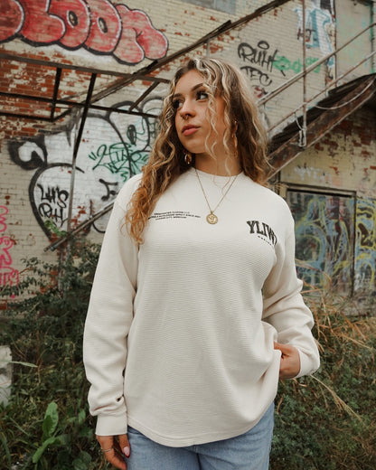 Cream + Black "YOUR LIFE IS WORTH LIVING" Thermal Long Sleeve (LIMITED)