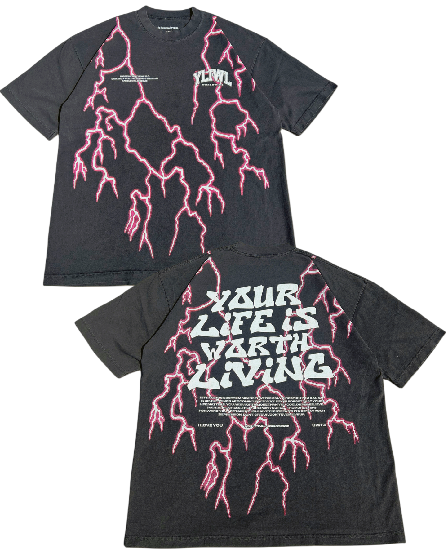 Pink Lightning "YOUR LIFE IS WORTH LIVING" Heavy Weight T-shirt