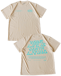 Cream + Teal "Your Life is Worth Living" T-Shirt