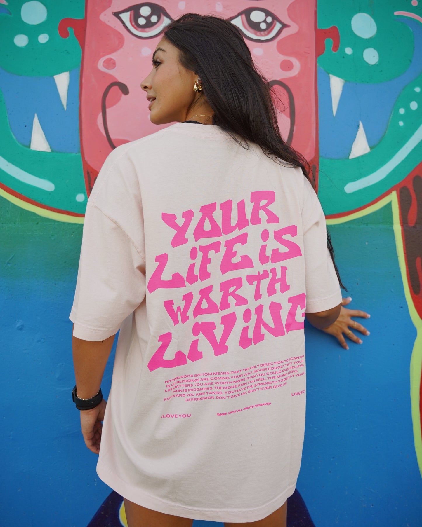 Pink on Pink "YOUR LIFE IS WORTH LIVING" Heavy Weight T-Shirt