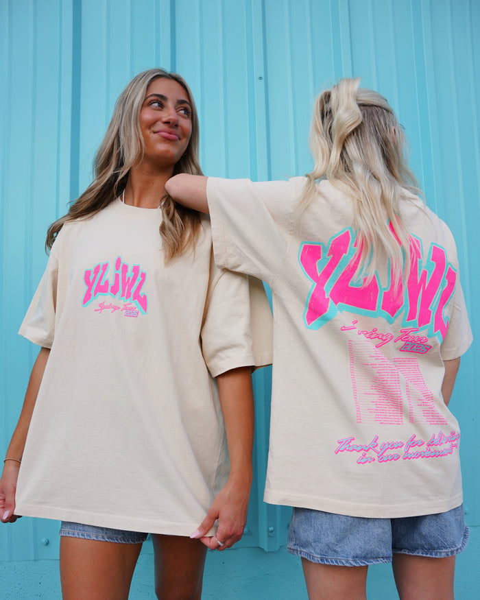 Pink + Teal on Cream YLIWL "Spring Tour 2026" T-Shirt