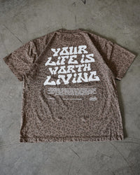 Brown Cheetah Print "Your Life is Worth Living" Heavy Weight T-Shirt