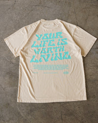 Cream + Teal "Your Life is Worth Living" T-Shirt