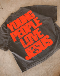 Vintage Black + Red "YOUNG PEOPLE LOVE JESUS" Oversized Boxy T-Shirt