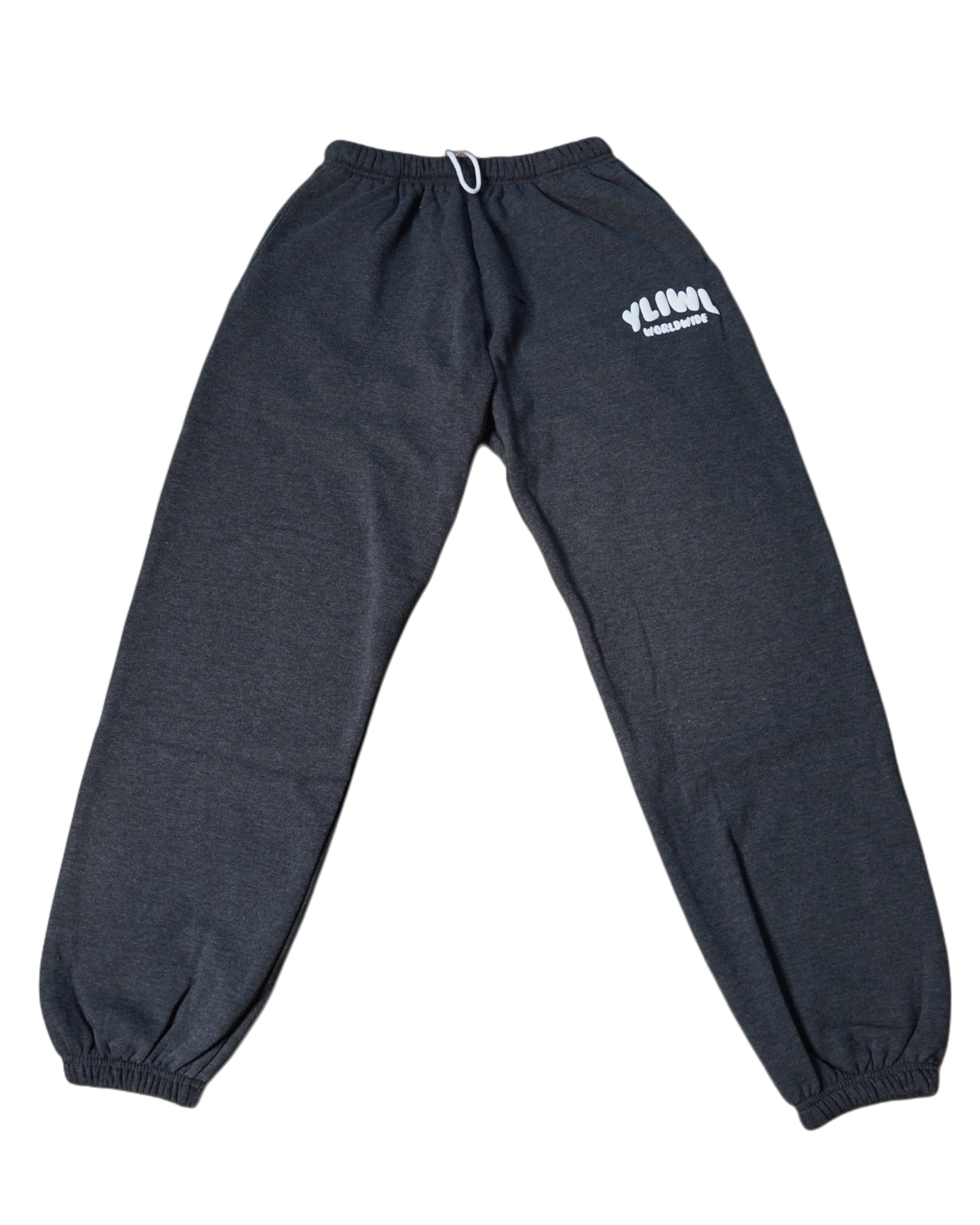 Dark Heather Grey + White PUFF PRINT "YLIWL" High Waist Sweatpant