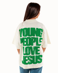 Cream + Green "YOUNG PEOPLE LOVE JESUS" Oversized T-Shirt