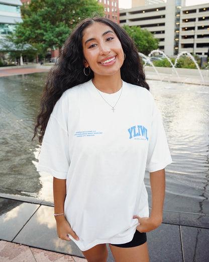 Off-White + Blue "YOUR LIFE IS WORTH LIVING" Heavy Weight T-Shirt